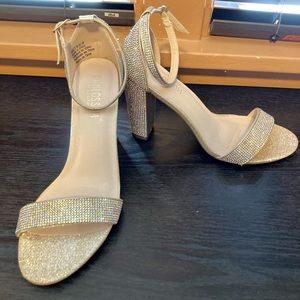 Rose gold crystal block heels